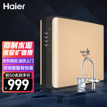 海尔300Q1(D) 家用净水器 直饮净水机纳滤反渗透纯水机 保留矿物质 3年长效膜 金色